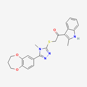 molecular formula C23H22N4O3S B11224988 2-{[5-(3,4-dihydro-2H-1,5-benzodioxepin-7-yl)-4-methyl-4H-1,2,4-triazol-3-yl]sulfanyl}-1-(2-methyl-1H-indol-3-yl)ethanone 