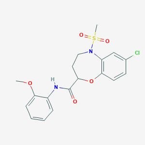 molecular formula C18H19ClN2O5S B11225039 7-chloro-N-(2-methoxyphenyl)-5-(methylsulfonyl)-2,3,4,5-tetrahydro-1,5-benzoxazepine-2-carboxamide 