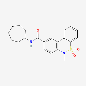 molecular formula C21H24N2O3S B11225083 N-cycloheptyl-6-methyl-6H-dibenzo[c,e][1,2]thiazine-9-carboxamide 5,5-dioxide 