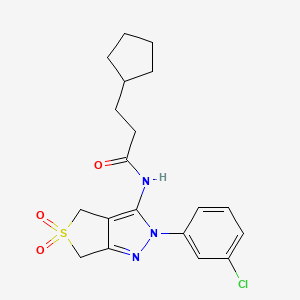 molecular formula C19H22ClN3O3S B11225132 N-(2-(3-chlorophenyl)-5,5-dioxido-4,6-dihydro-2H-thieno[3,4-c]pyrazol-3-yl)-3-cyclopentylpropanamide 