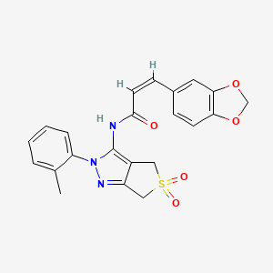 (2Z)-3-(1,3-benzodioxol-5-yl)-N-[2-(2-methylphenyl)-5,5-dioxido-2,6-dihydro-4H-thieno[3,4-c]pyrazol-3-yl]acrylamide