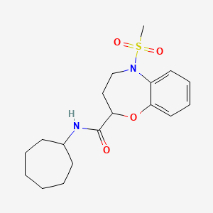 molecular formula C18H26N2O4S B11225158 N-cycloheptyl-5-(methylsulfonyl)-2,3,4,5-tetrahydro-1,5-benzoxazepine-2-carboxamide 