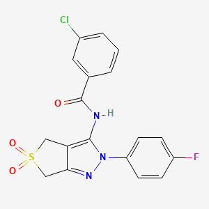 molecular formula C18H13ClFN3O3S B11225291 3-chloro-N-(2-(4-fluorophenyl)-5,5-dioxido-4,6-dihydro-2H-thieno[3,4-c]pyrazol-3-yl)benzamide 