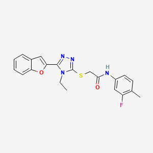 molecular formula C21H19FN4O2S B11225319 2-{[5-(1-benzofuran-2-yl)-4-ethyl-4H-1,2,4-triazol-3-yl]sulfanyl}-N-(3-fluoro-4-methylphenyl)acetamide 