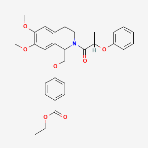 Ethyl 4-{[6,7-dimethoxy-2-(2-phenoxypropanoyl)-1,2,3,4-tetrahydroisoquinolin-1-yl]methoxy}benzoate