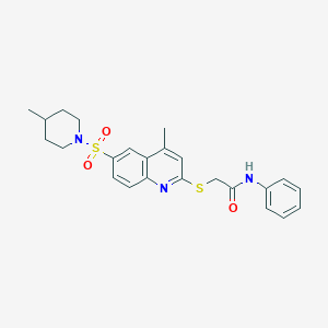 molecular formula C24H27N3O3S2 B11225350 2-({4-methyl-6-[(4-methylpiperidin-1-yl)sulfonyl]quinolin-2-yl}sulfanyl)-N-phenylacetamide 