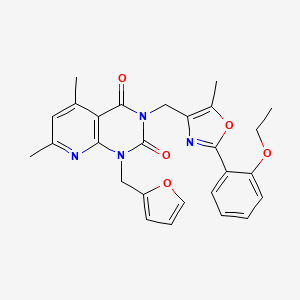 molecular formula C27H26N4O5 B11225356 3-{[2-(2-ethoxyphenyl)-5-methyl-1,3-oxazol-4-yl]methyl}-1-(furan-2-ylmethyl)-5,7-dimethylpyrido[2,3-d]pyrimidine-2,4(1H,3H)-dione 