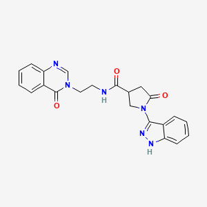 molecular formula C22H20N6O3 B11225527 1-(1H-indazol-3-yl)-5-oxo-N-[2-(4-oxoquinazolin-3(4H)-yl)ethyl]pyrrolidine-3-carboxamide 