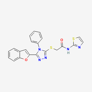 molecular formula C21H15N5O2S2 B11225562 2-{[5-(1-benzofuran-2-yl)-4-phenyl-4H-1,2,4-triazol-3-yl]sulfanyl}-N-(1,3-thiazol-2-yl)acetamide 