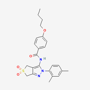 molecular formula C24H27N3O4S B11225684 4-butoxy-N-(2-(2,4-dimethylphenyl)-5,5-dioxido-4,6-dihydro-2H-thieno[3,4-c]pyrazol-3-yl)benzamide 