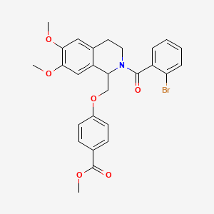 molecular formula C27H26BrNO6 B11225750 Methyl 4-((2-(2-bromobenzoyl)-6,7-dimethoxy-1,2,3,4-tetrahydroisoquinolin-1-yl)methoxy)benzoate 