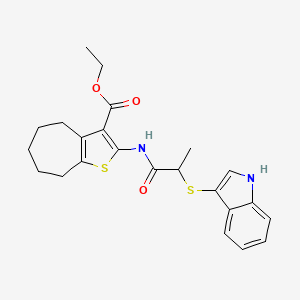 molecular formula C23H26N2O3S2 B11225811 ethyl 2-(2-((1H-indol-3-yl)thio)propanamido)-5,6,7,8-tetrahydro-4H-cyclohepta[b]thiophene-3-carboxylate 