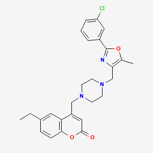 4-[(4-{[2-(3-chlorophenyl)-5-methyl-1,3-oxazol-4-yl]methyl}piperazin-1-yl)methyl]-6-ethyl-2H-chromen-2-one