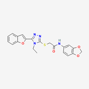 molecular formula C21H18N4O4S B11226033 N-(1,3-benzodioxol-5-yl)-2-{[5-(1-benzofuran-2-yl)-4-ethyl-4H-1,2,4-triazol-3-yl]sulfanyl}acetamide 