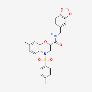 molecular formula C25H24N2O6S B11226131 N-(1,3-benzodioxol-5-ylmethyl)-7-methyl-4-[(4-methylphenyl)sulfonyl]-3,4-dihydro-2H-1,4-benzoxazine-2-carboxamide 