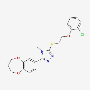 molecular formula C20H20ClN3O3S B11226141 3-{[2-(2-chlorophenoxy)ethyl]sulfanyl}-5-(3,4-dihydro-2H-1,5-benzodioxepin-7-yl)-4-methyl-4H-1,2,4-triazole 