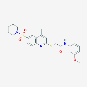 molecular formula C24H27N3O4S2 B11226176 N-(3-Methoxyphenyl)-2-{[4-methyl-6-(piperidine-1-sulfonyl)quinolin-2-YL]sulfanyl}acetamide 