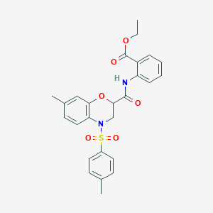 molecular formula C26H26N2O6S B11226285 ethyl 2-[({7-methyl-4-[(4-methylphenyl)sulfonyl]-3,4-dihydro-2H-1,4-benzoxazin-2-yl}carbonyl)amino]benzoate 