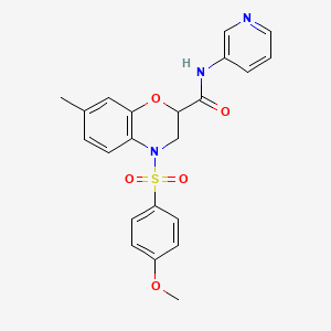 molecular formula C22H21N3O5S B11226300 4-[(4-methoxyphenyl)sulfonyl]-7-methyl-N-(pyridin-3-yl)-3,4-dihydro-2H-1,4-benzoxazine-2-carboxamide 