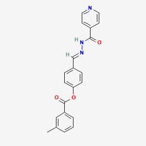 molecular formula C21H17N3O3 B11226306 4-[(E)-(2-isonicotinoylhydrazono)methyl]phenyl 3-methylbenzoate 