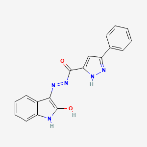 molecular formula C18H13N5O2 B11226539 N'-[(3E)-2-oxo-1,2-dihydro-3H-indol-3-ylidene]-3-phenyl-1H-pyrazole-5-carbohydrazide 