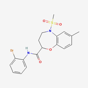 molecular formula C18H19BrN2O4S B11226568 N-(2-bromophenyl)-7-methyl-5-(methylsulfonyl)-2,3,4,5-tetrahydro-1,5-benzoxazepine-2-carboxamide 