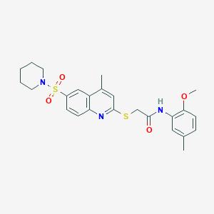 molecular formula C25H29N3O4S2 B11226621 N-(2-Methoxy-5-methylphenyl)-2-{[4-methyl-6-(piperidine-1-sulfonyl)quinolin-2-YL]sulfanyl}acetamide 