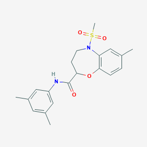 molecular formula C20H24N2O4S B11226628 N-(3,5-dimethylphenyl)-7-methyl-5-(methylsulfonyl)-2,3,4,5-tetrahydro-1,5-benzoxazepine-2-carboxamide 