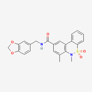 molecular formula C23H20N2O5S B11226743 N-(1,3-benzodioxol-5-ylmethyl)-6,7-dimethyl-6H-dibenzo[c,e][1,2]thiazine-9-carboxamide 5,5-dioxide 