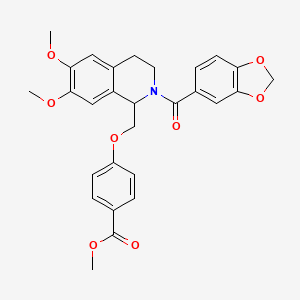 molecular formula C28H27NO8 B11226752 Methyl 4-((2-(benzo[d][1,3]dioxole-5-carbonyl)-6,7-dimethoxy-1,2,3,4-tetrahydroisoquinolin-1-yl)methoxy)benzoate 