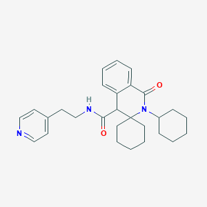 molecular formula C28H35N3O2 B11226782 2'-Cyclohexyl-1'-oxo-N-[2-(pyridin-4-YL)ethyl]-2',4'-dihydro-1'H-spiro[cyclohexane-1,3'-isoquinoline]-4'-carboxamide 