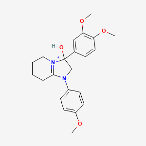 3-(3,4-Dimethoxyphenyl)-3-hydroxy-1-(4-methoxyphenyl)-2,3,5,6,7,8-hexahydroimidazo[1,2-a]pyridin-1-ium