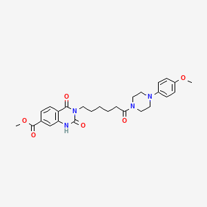 molecular formula C27H32N4O6 B11226878 Methyl 3-(6-(4-(4-methoxyphenyl)piperazin-1-yl)-6-oxohexyl)-2,4-dioxo-1,2,3,4-tetrahydroquinazoline-7-carboxylate 