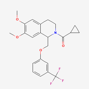 molecular formula C23H24F3NO4 B11226918 cyclopropyl(6,7-dimethoxy-1-((3-(trifluoromethyl)phenoxy)methyl)-3,4-dihydroisoquinolin-2(1H)-yl)methanone 