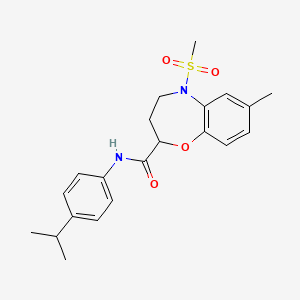 molecular formula C21H26N2O4S B11226929 7-methyl-5-(methylsulfonyl)-N-[4-(propan-2-yl)phenyl]-2,3,4,5-tetrahydro-1,5-benzoxazepine-2-carboxamide 