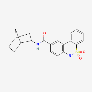 molecular formula C21H22N2O3S B11226995 N-(bicyclo[2.2.1]hept-2-yl)-6-methyl-6H-dibenzo[c,e][1,2]thiazine-9-carboxamide 5,5-dioxide 