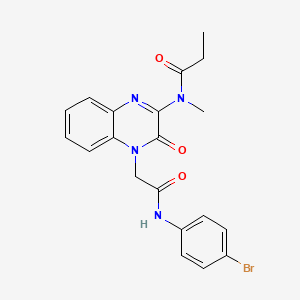 molecular formula C20H19BrN4O3 B11227053 N-(4-{2-[(4-bromophenyl)amino]-2-oxoethyl}-3-oxo-3,4-dihydroquinoxalin-2-yl)-N-methylpropanamide 