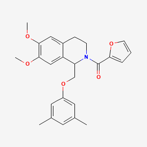 molecular formula C25H27NO5 B11227061 (1-((3,5-dimethylphenoxy)methyl)-6,7-dimethoxy-3,4-dihydroisoquinolin-2(1H)-yl)(furan-2-yl)methanone 