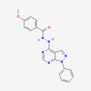 molecular formula C19H16N6O2 B11227182 4-methoxy-N'-(1-phenyl-1H-pyrazolo[3,4-d]pyrimidin-4-yl)benzohydrazide 