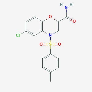 6-chloro-4-[(4-methylphenyl)sulfonyl]-3,4-dihydro-2H-1,4-benzoxazine-2-carboxamide