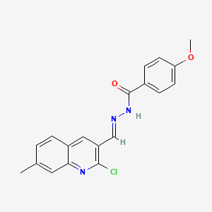 molecular formula C19H16ClN3O2 B11227200 N'-[(E)-(2-chloro-7-methyl-3-quinolinyl)methylidene]-4-methoxybenzohydrazide 