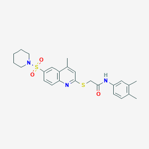 N-(3,4-Dimethylphenyl)-2-{[4-methyl-6-(piperidine-1-sulfonyl)quinolin-2-YL]sulfanyl}acetamide