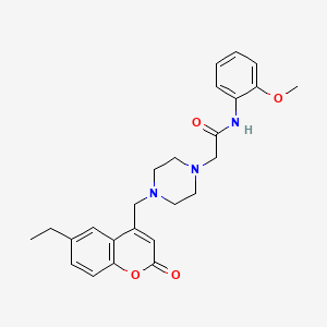 molecular formula C25H29N3O4 B11227505 2-{4-[(6-ethyl-2-oxo-2H-chromen-4-yl)methyl]piperazin-1-yl}-N-(2-methoxyphenyl)acetamide 