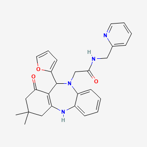 2-[11-(furan-2-yl)-3,3-dimethyl-1-oxo-1,2,3,4,5,11-hexahydro-10H-dibenzo[b,e][1,4]diazepin-10-yl]-N-(pyridin-2-ylmethyl)acetamide