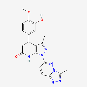 molecular formula C20H19N7O3 B11227658 4-(3-hydroxy-4-methoxyphenyl)-3-methyl-1-(3-methyl[1,2,4]triazolo[4,3-b]pyridazin-6-yl)-4,5-dihydro-1H-pyrazolo[3,4-b]pyridin-6-ol 