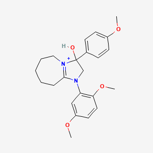 molecular formula C23H29N2O4+ B11227660 1-(2,5-dimethoxyphenyl)-3-hydroxy-3-(4-methoxyphenyl)-2,5,6,7,8,9-hexahydro-3H-imidazo[1,2-a]azepin-1-ium 