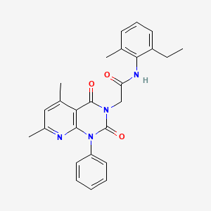 molecular formula C26H26N4O3 B11227671 2-(5,7-dimethyl-2,4-dioxo-1-phenyl-1,4-dihydropyrido[2,3-d]pyrimidin-3(2H)-yl)-N-(2-ethyl-6-methylphenyl)acetamide 