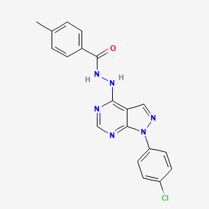 molecular formula C19H15ClN6O B11227744 N'-[1-(4-chlorophenyl)-1H-pyrazolo[3,4-d]pyrimidin-4-yl]-4-methylbenzohydrazide 