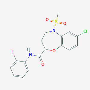 molecular formula C17H16ClFN2O4S B11227811 7-chloro-N-(2-fluorophenyl)-5-(methylsulfonyl)-2,3,4,5-tetrahydro-1,5-benzoxazepine-2-carboxamide 