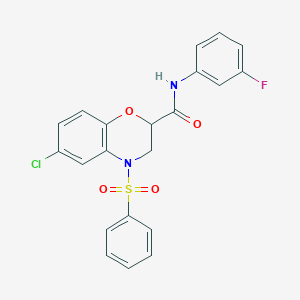 molecular formula C21H16ClFN2O4S B11227847 6-chloro-N-(3-fluorophenyl)-4-(phenylsulfonyl)-3,4-dihydro-2H-1,4-benzoxazine-2-carboxamide 